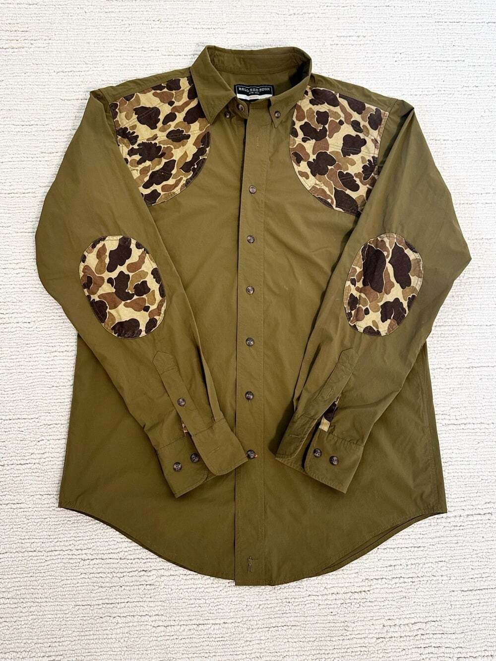 BALL AND BUCK Active+ Field Shirt Green Camo Button Down UPF 50+ Hunting Active
